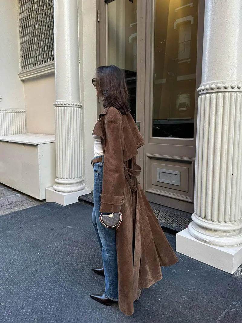 Elegant Suede Winter Trenchcoat Scandic Prestige